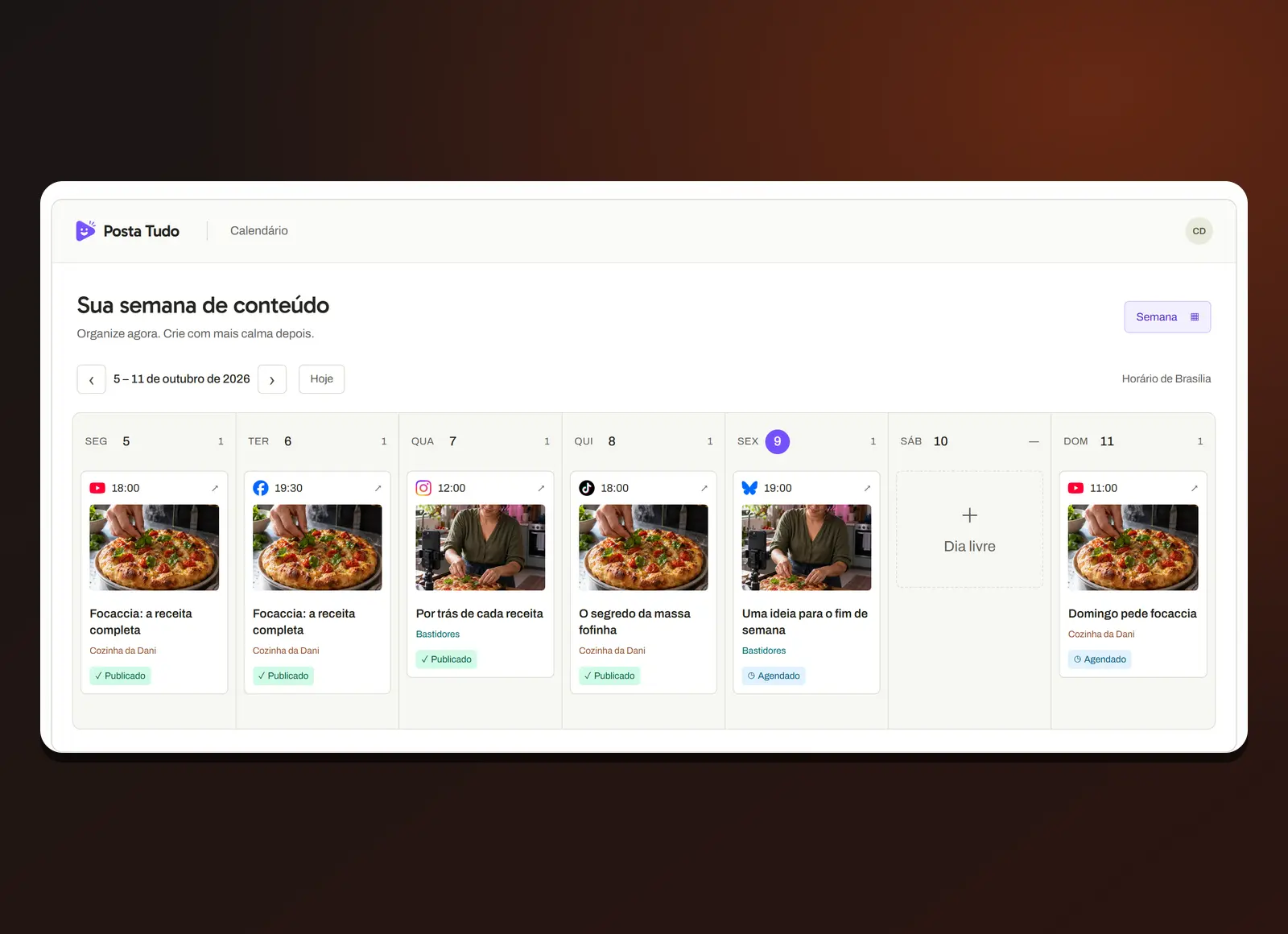 Posta Tudo: a visão da semana no calendário de publicações
